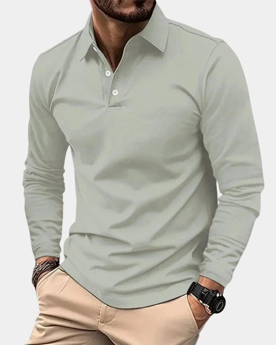 Nuana | Herren Slim-Fit Langarm-Poloshirt Smart-Casual Knopfkragen