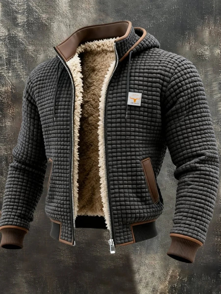 Nuana | Herren Steppjacke mit Fleecefutter Kapuze Reißverschluss Lederdetails