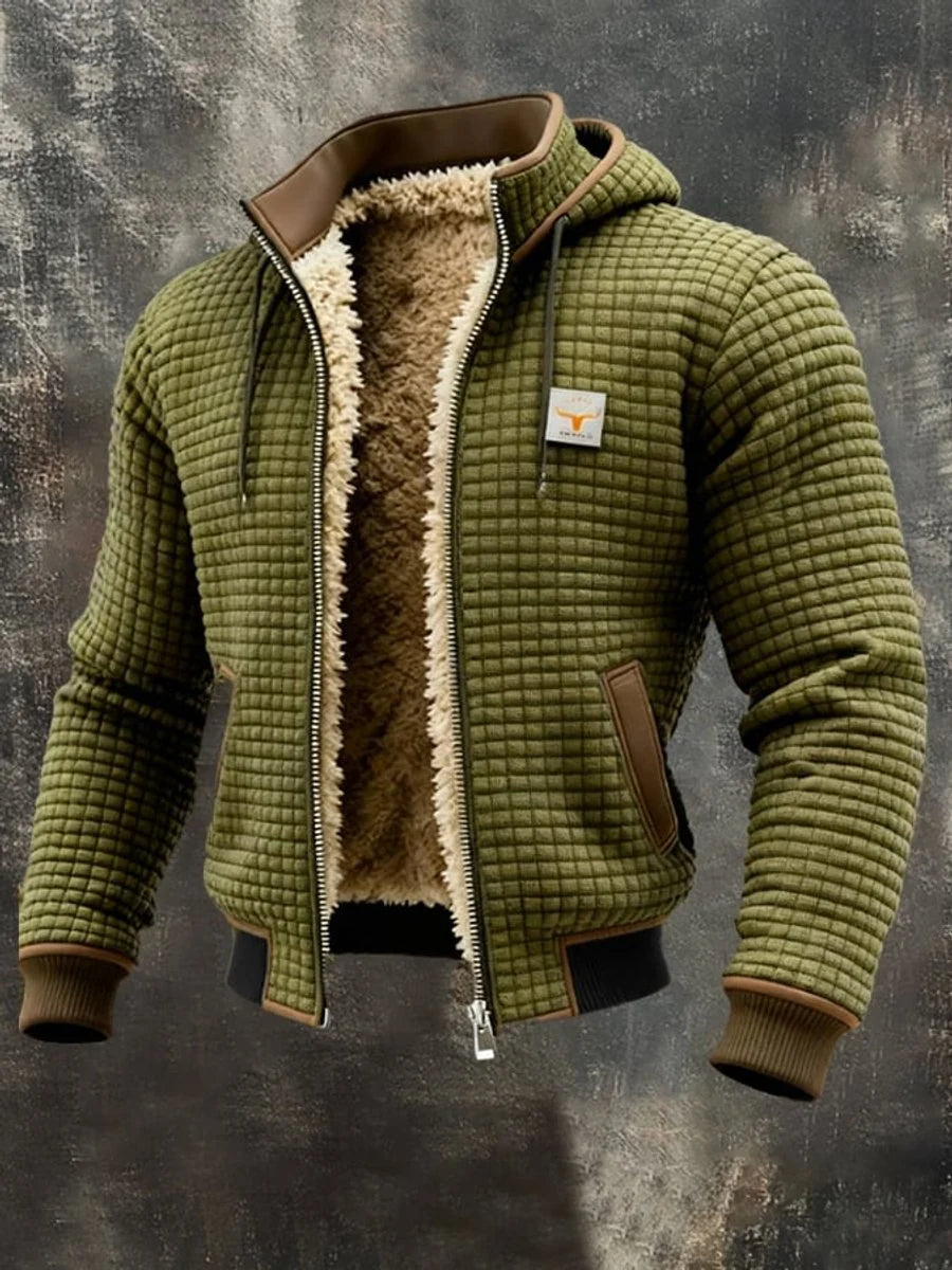 Nuana | Herren Steppjacke mit Fleecefutter Kapuze Reißverschluss Lederdetails