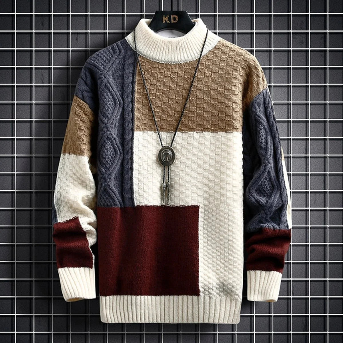 Nuana | Herren Strickpullover Colorblock Grobstrick Cardigan Langarm