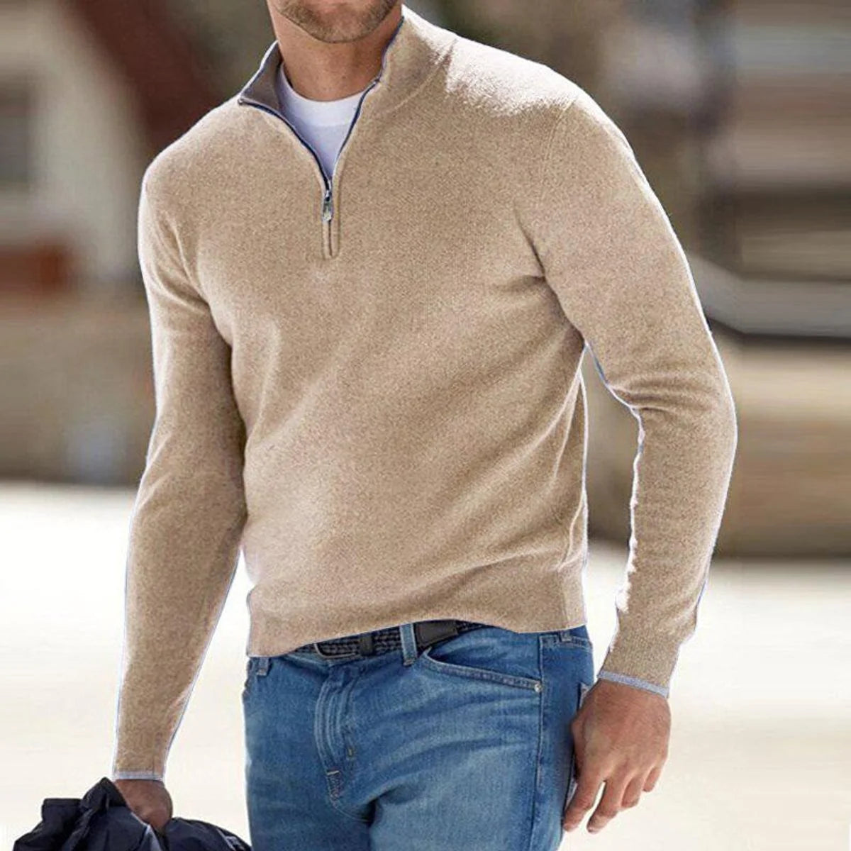 Nuana | Herren Strickpullover mit Halbem Reißverschluss Regular Fit