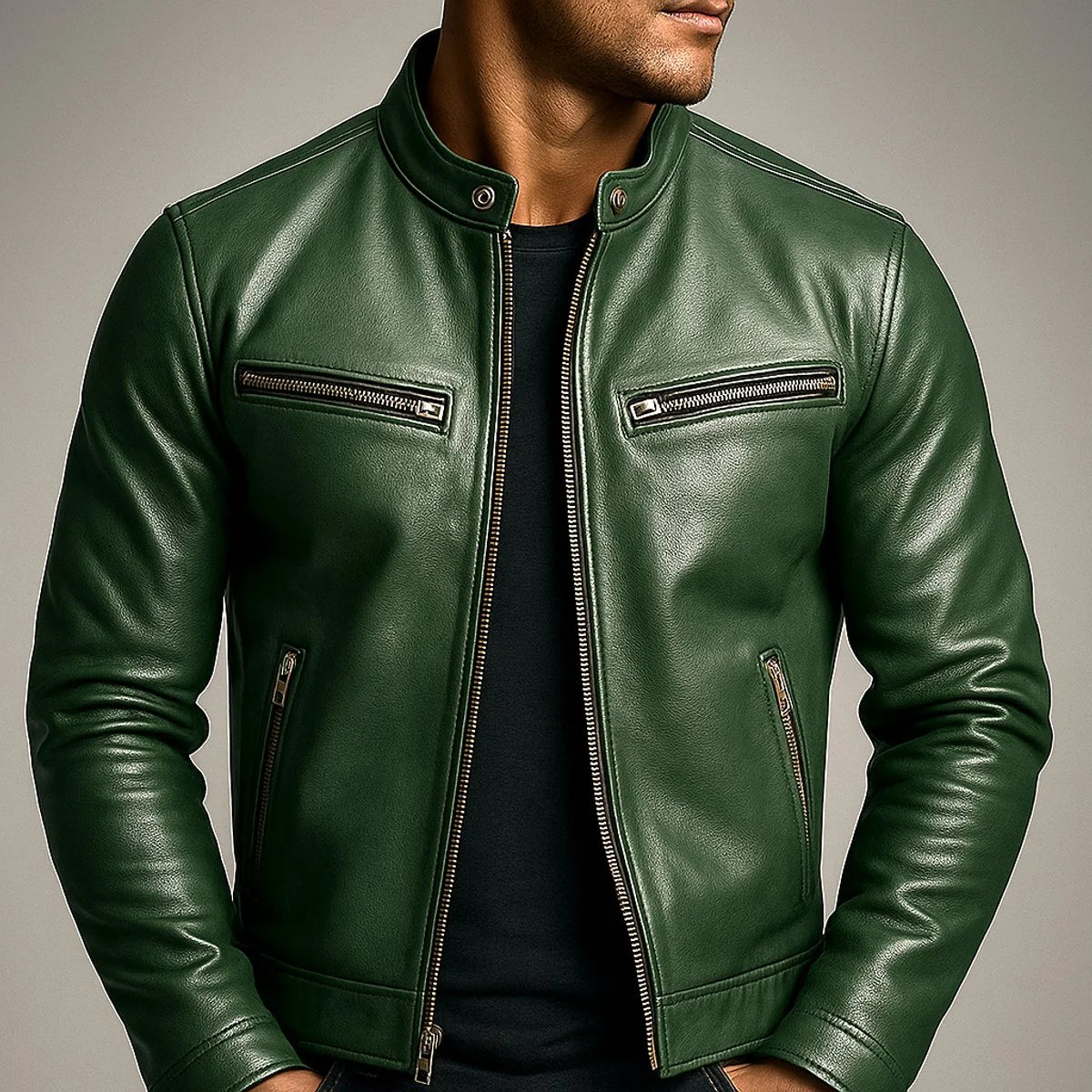 Nuana | Herren Vintage Biker Quilted Jacket Echtleder Reißverschluss