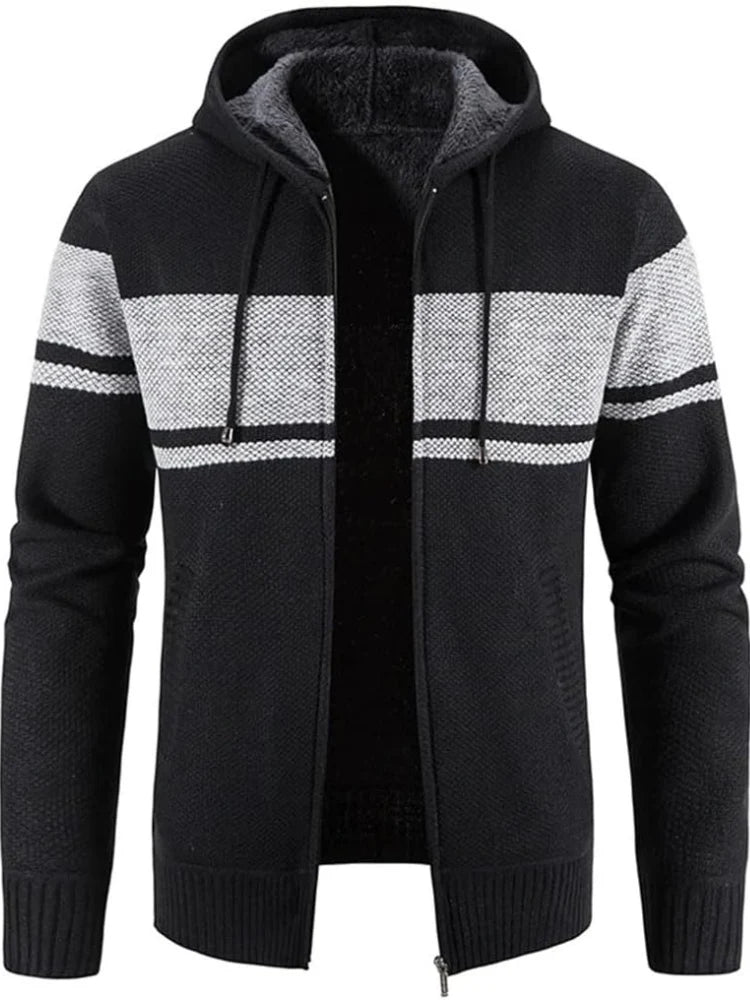 Nuana | Herren Winter-Kapuzenjacke mit Reißverschluss und Streifen