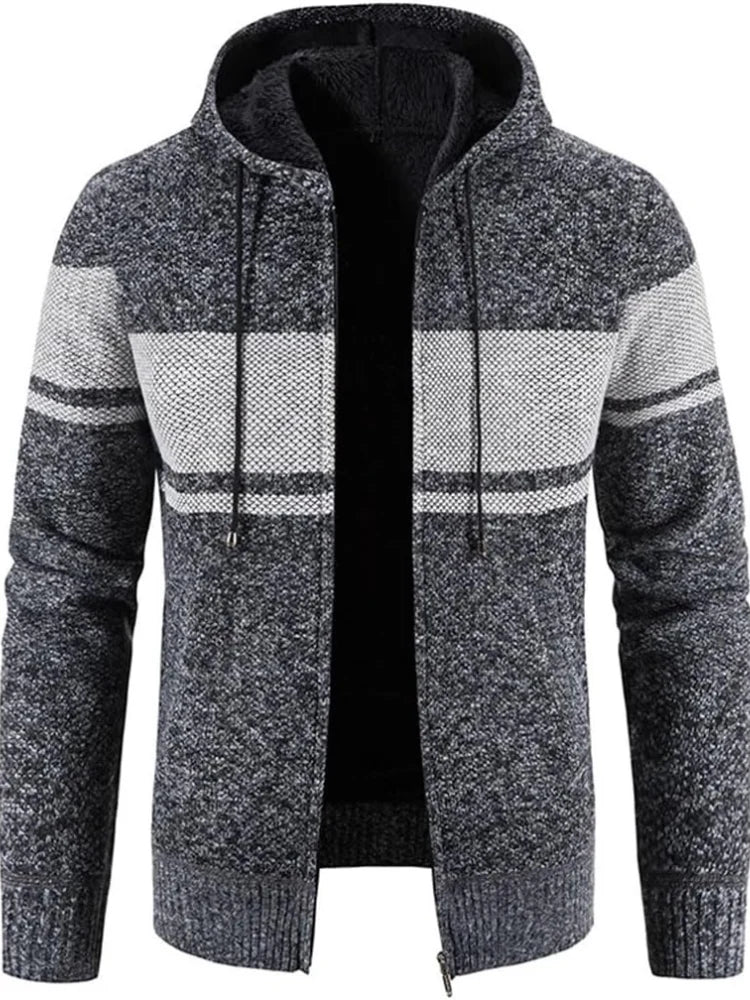Nuana | Herren Winter-Kapuzenjacke mit Reißverschluss und Streifen