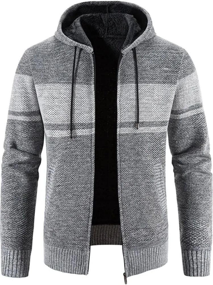 Nuana | Herren Winter-Kapuzenjacke mit Reißverschluss und Streifen