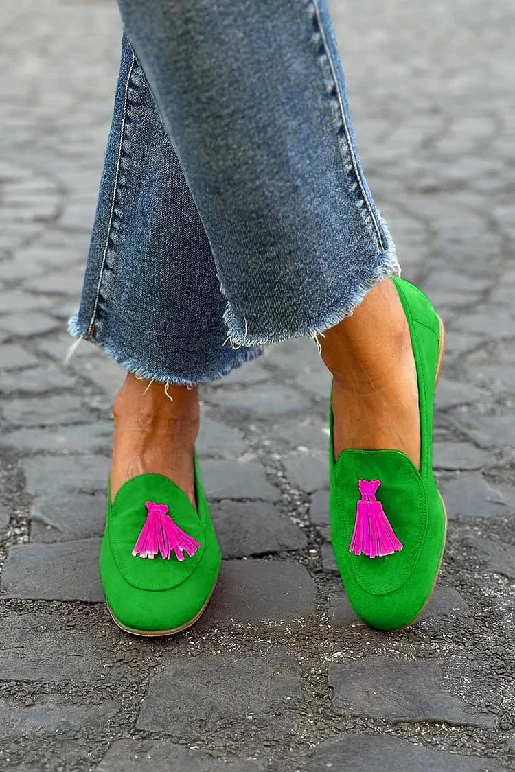 Nuana Johanna | Damen Quasten-Loafer Flache Wildleder-Slipper