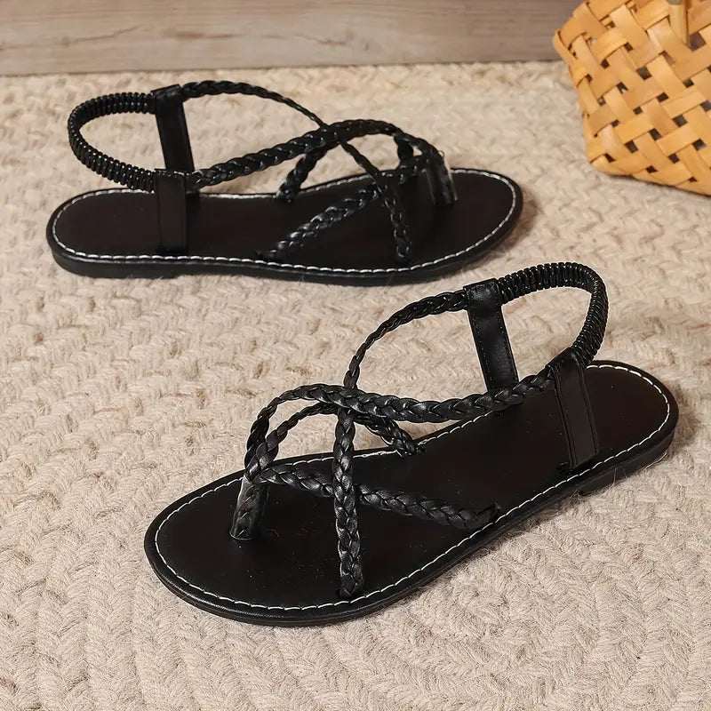 Nuana Julia | Damen Frühlings Geflochtene Flache Sandalen