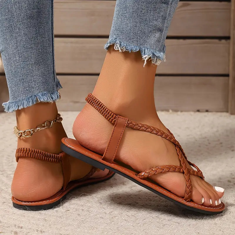 Nuana Julia | Damen Frühlings Geflochtene Flache Sandalen