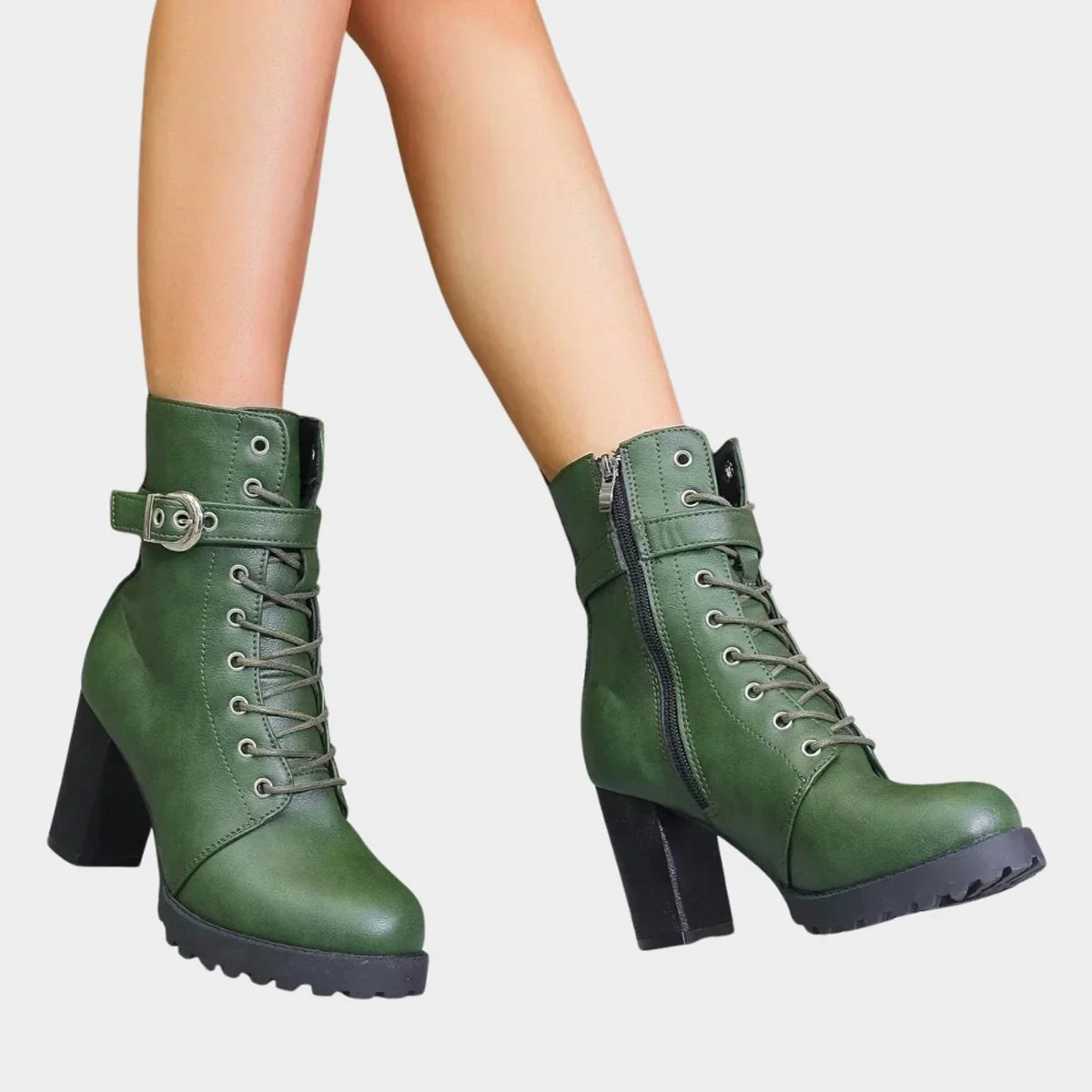 Nuana Katharina | Damen Schnürer-Ankle-Boots mit Blockabsatz und Schnalle