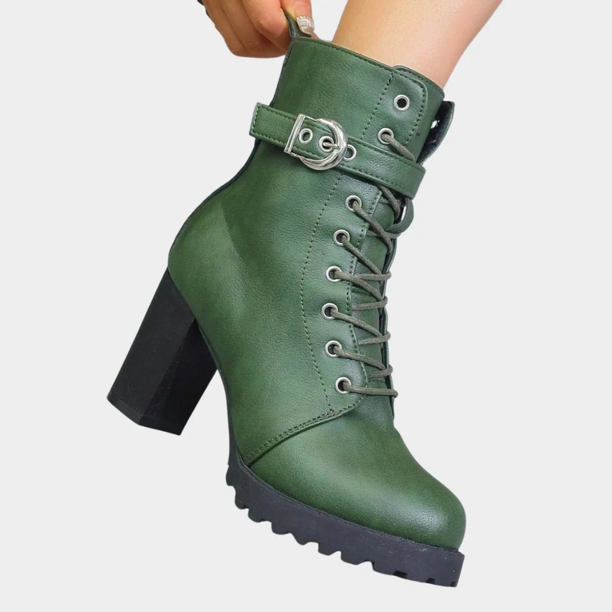 Nuana Katharina | Damen Schnürer-Ankle-Boots mit Blockabsatz und Schnalle