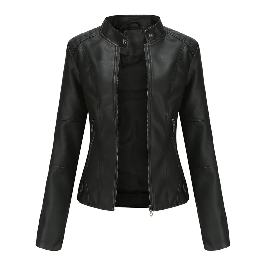 Nuana Kirsten Damen Kunstleder-Bikerjacke mit Reißverschluss