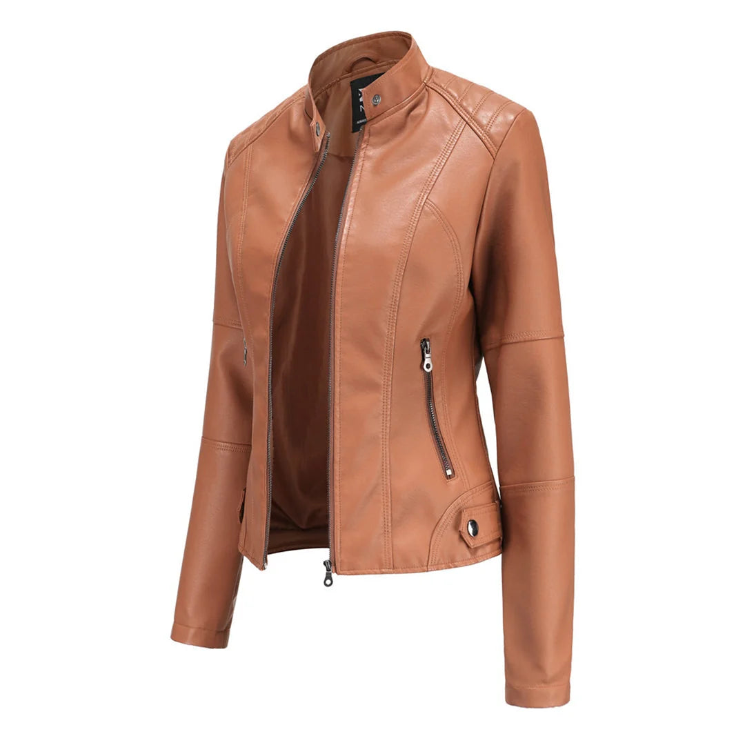 Nuana Kirsten Damen Kunstleder-Bikerjacke mit Reißverschluss