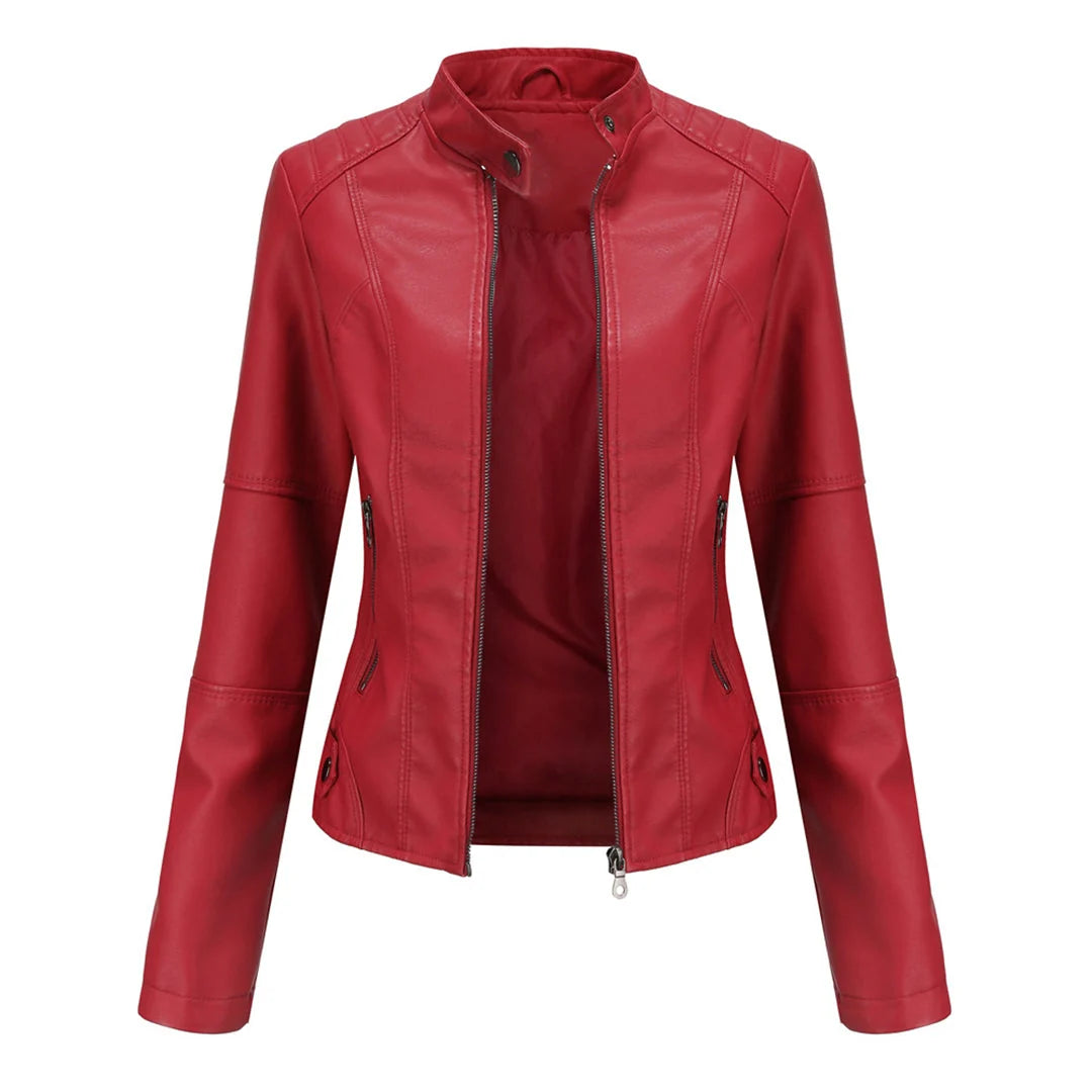 Nuana Kirsten Damen Kunstleder-Bikerjacke mit Reißverschluss
