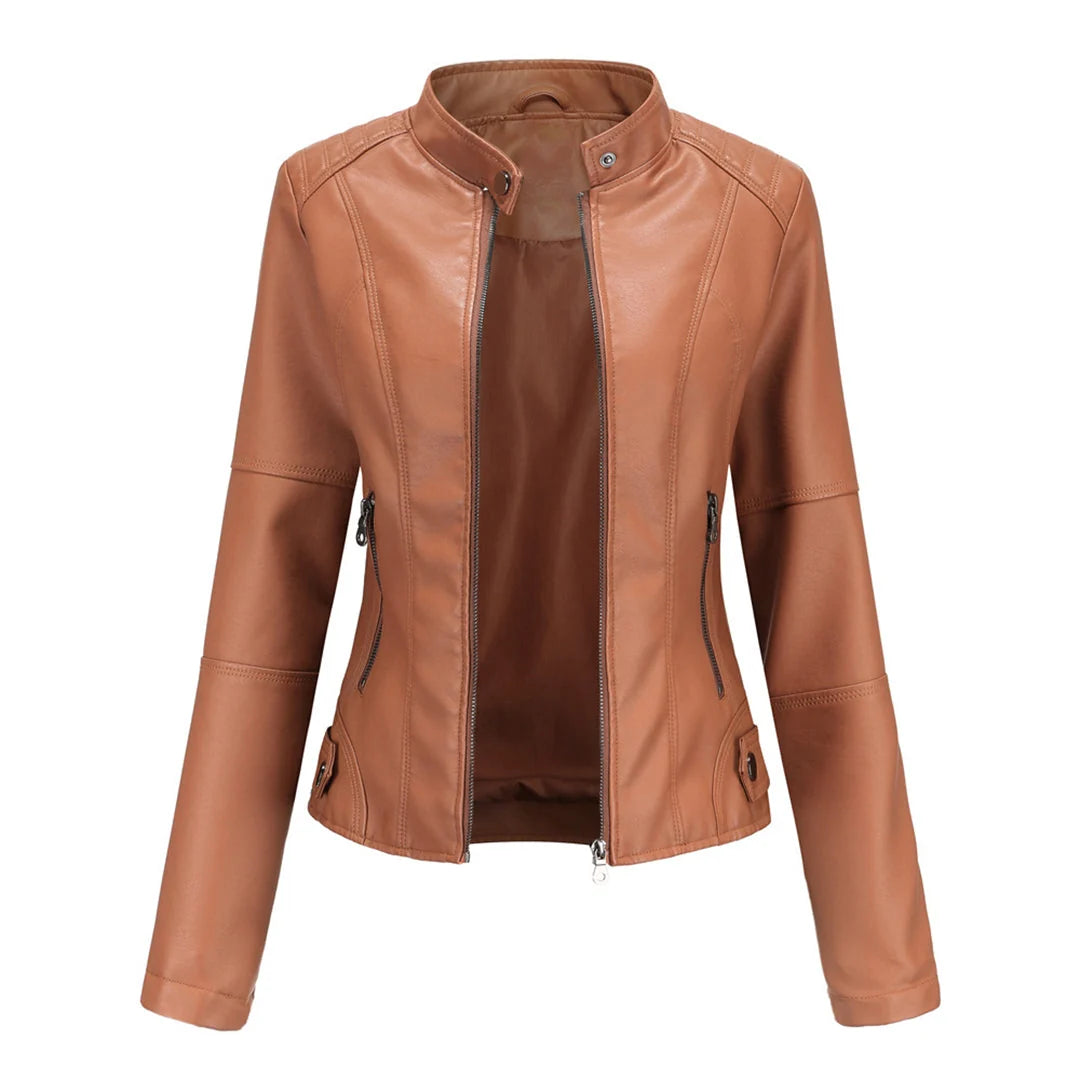 Nuana Kirsten Damen Kunstleder-Bikerjacke mit Reißverschluss