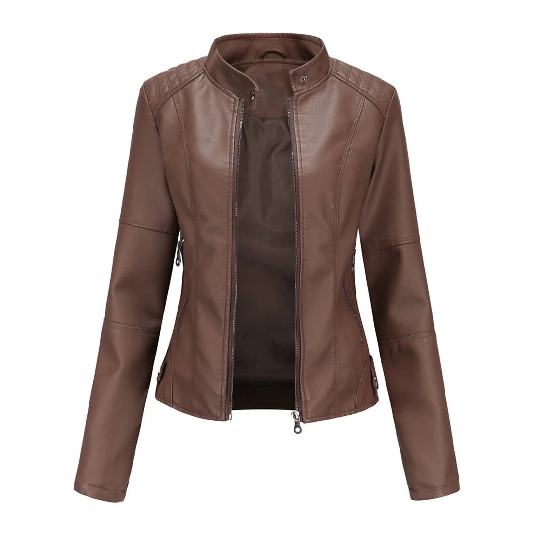 Nuana Kirsten Damen Kunstleder-Bikerjacke mit Reißverschluss