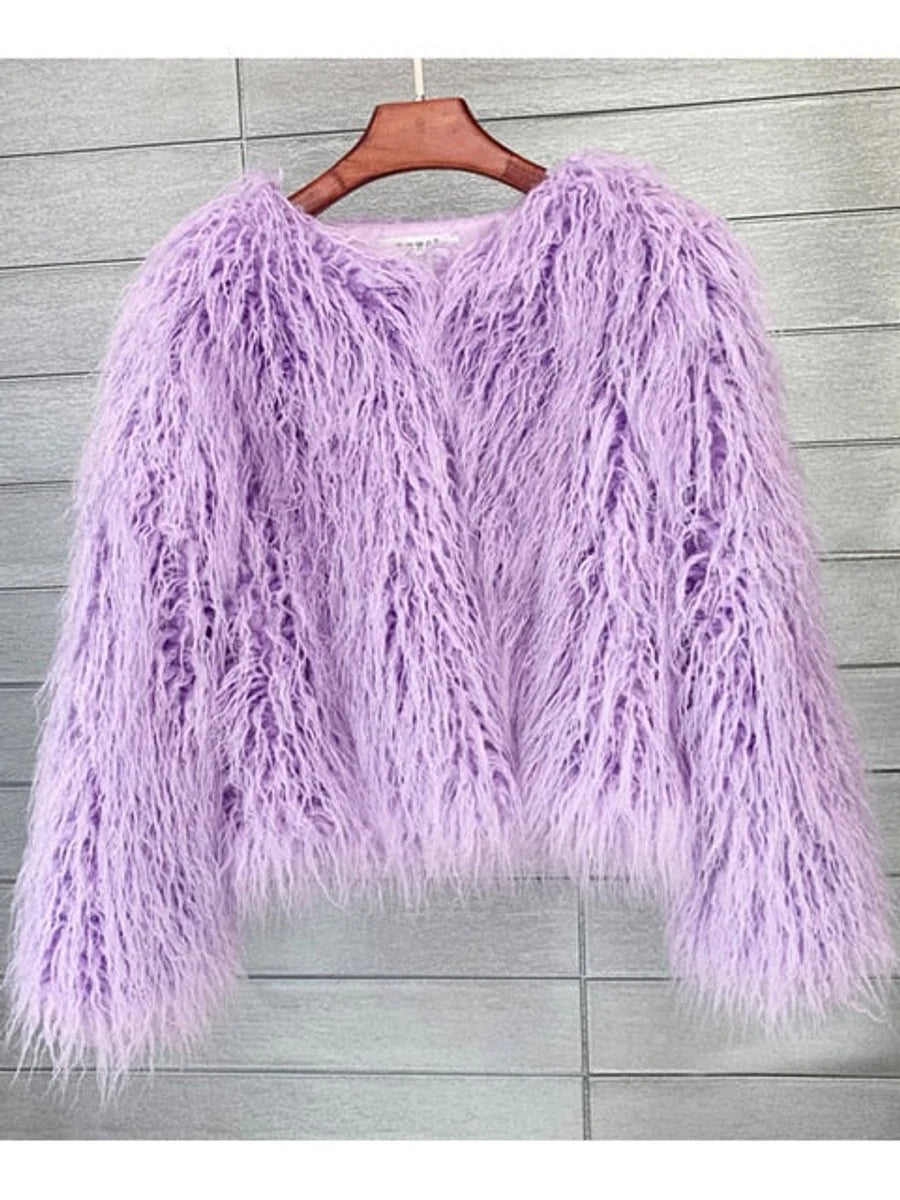 Nuana | Kunstpelzmantel Damen flauschiger Langflor Wintermantel
