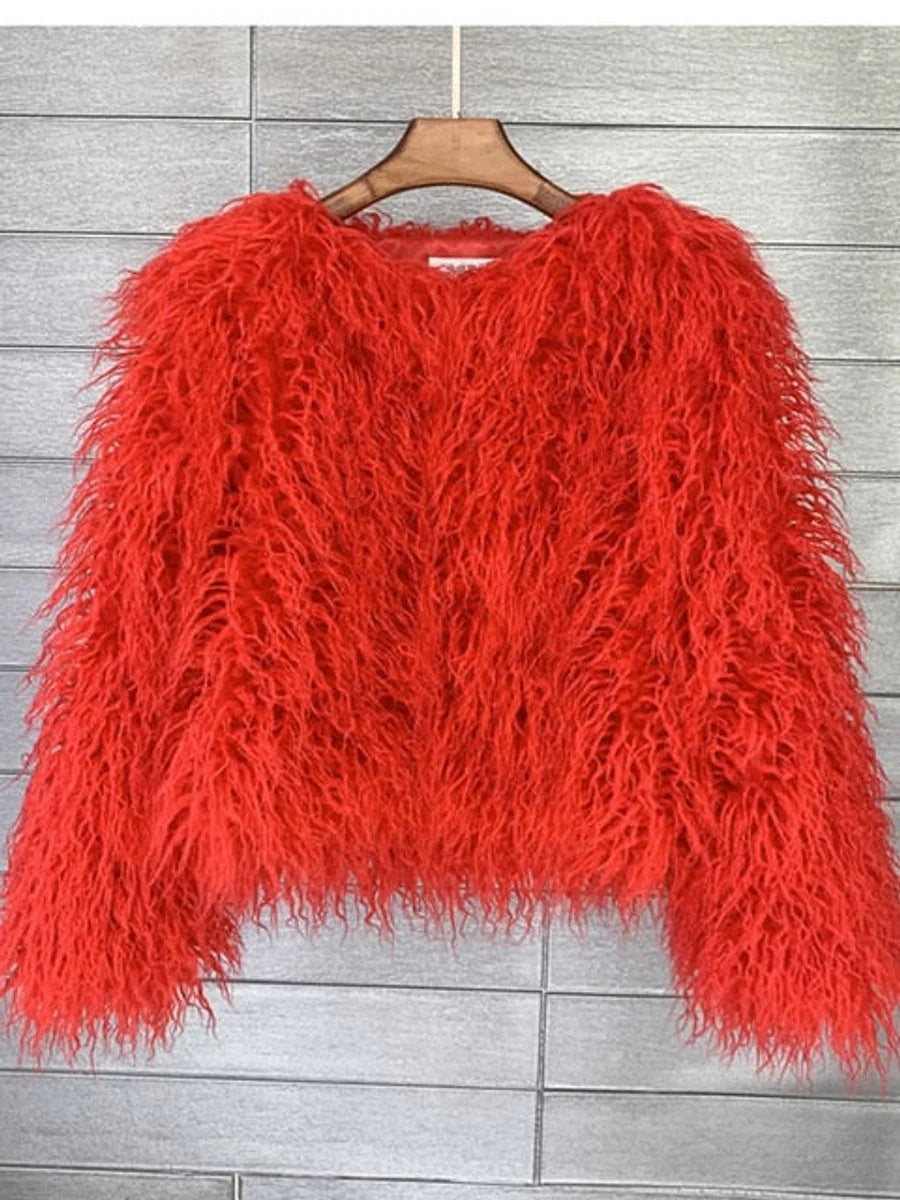 Nuana | Kunstpelzmantel Damen flauschiger Langflor Wintermantel