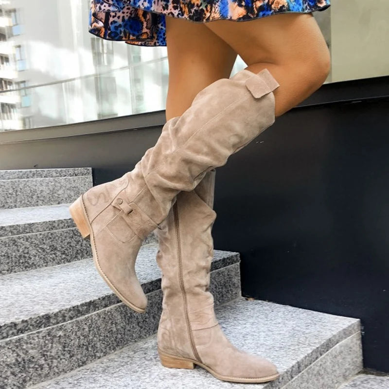 Nuana Lara Damen Freizeit Kniehohe Flache Stiefel