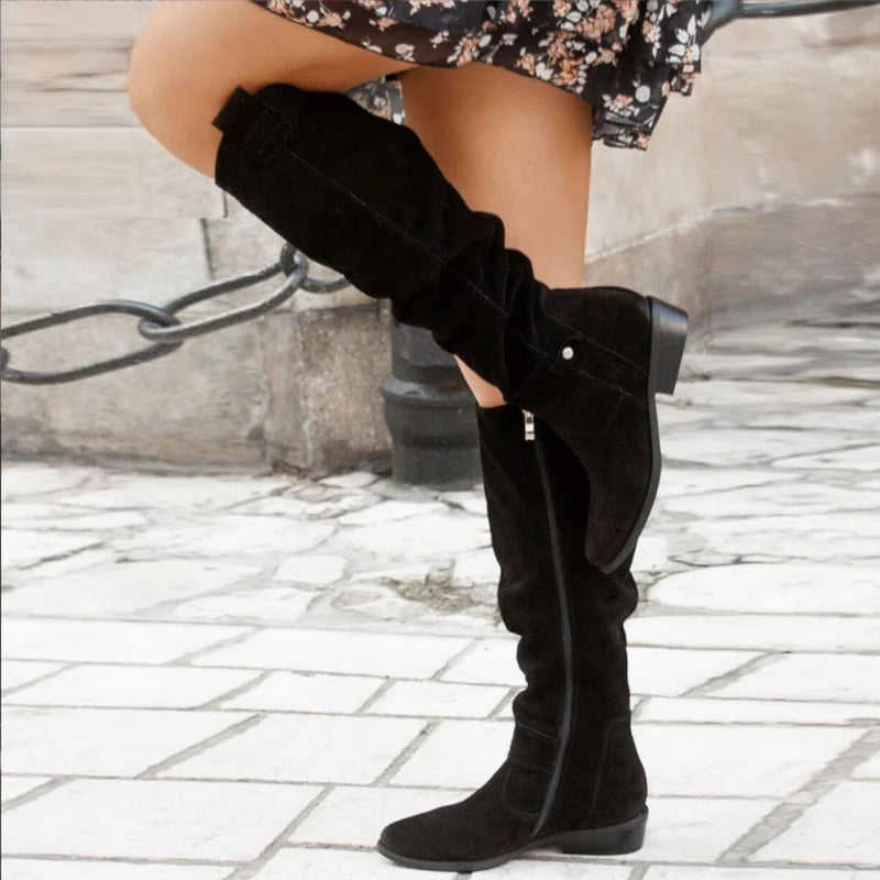 Nuana Lara Damen Freizeit Kniehohe Flache Stiefel