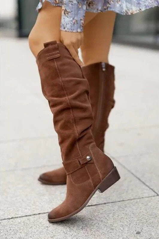 Nuana Lara Damen Freizeit Kniehohe Flache Stiefel