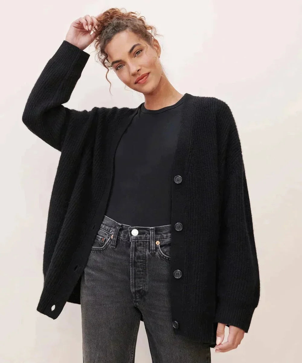 Nuana Lena | Damen Oversized Kaschmir V-Ausschnitt Cardigan
