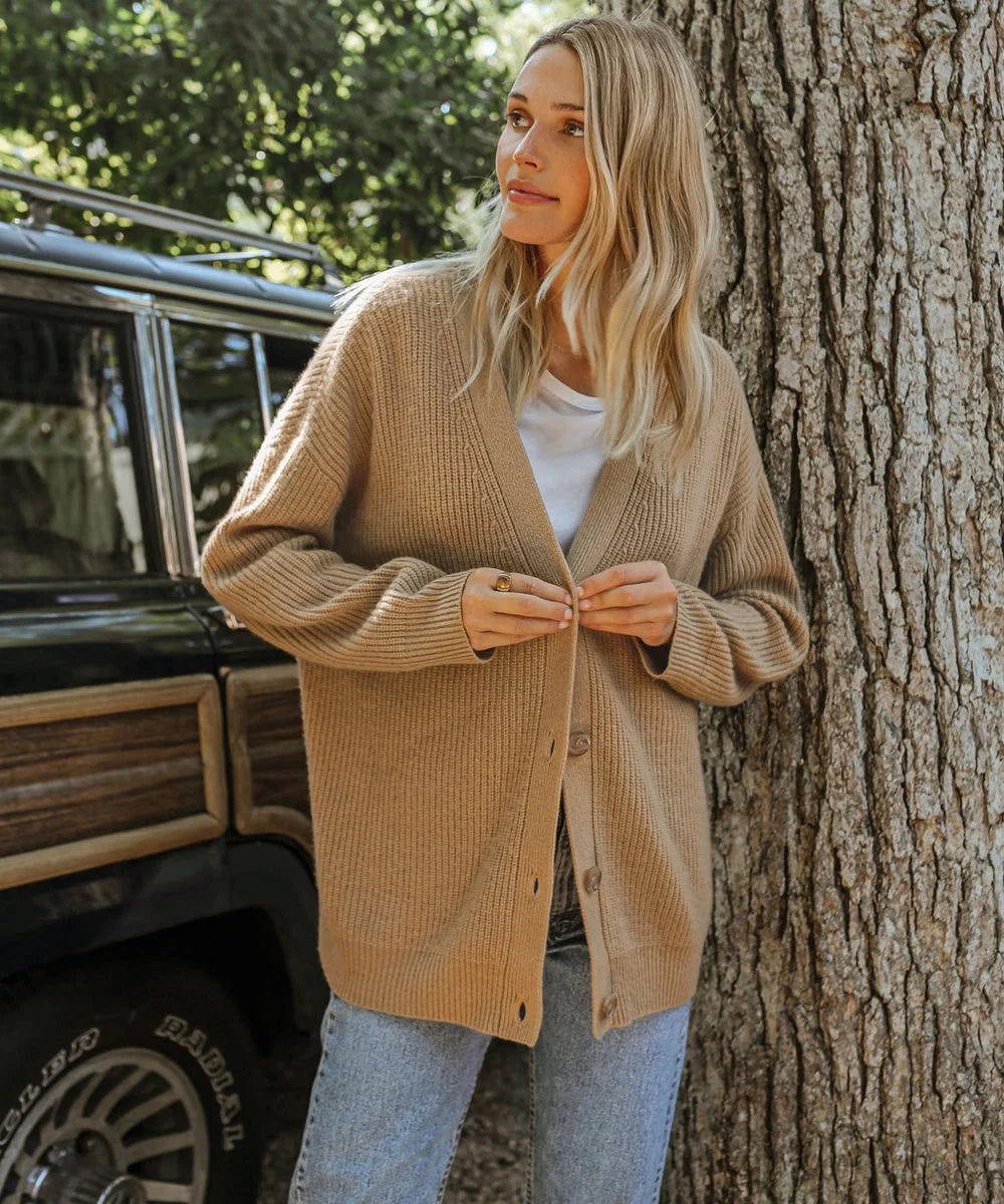 Nuana Lena | Damen Oversized Kaschmir V-Ausschnitt Cardigan