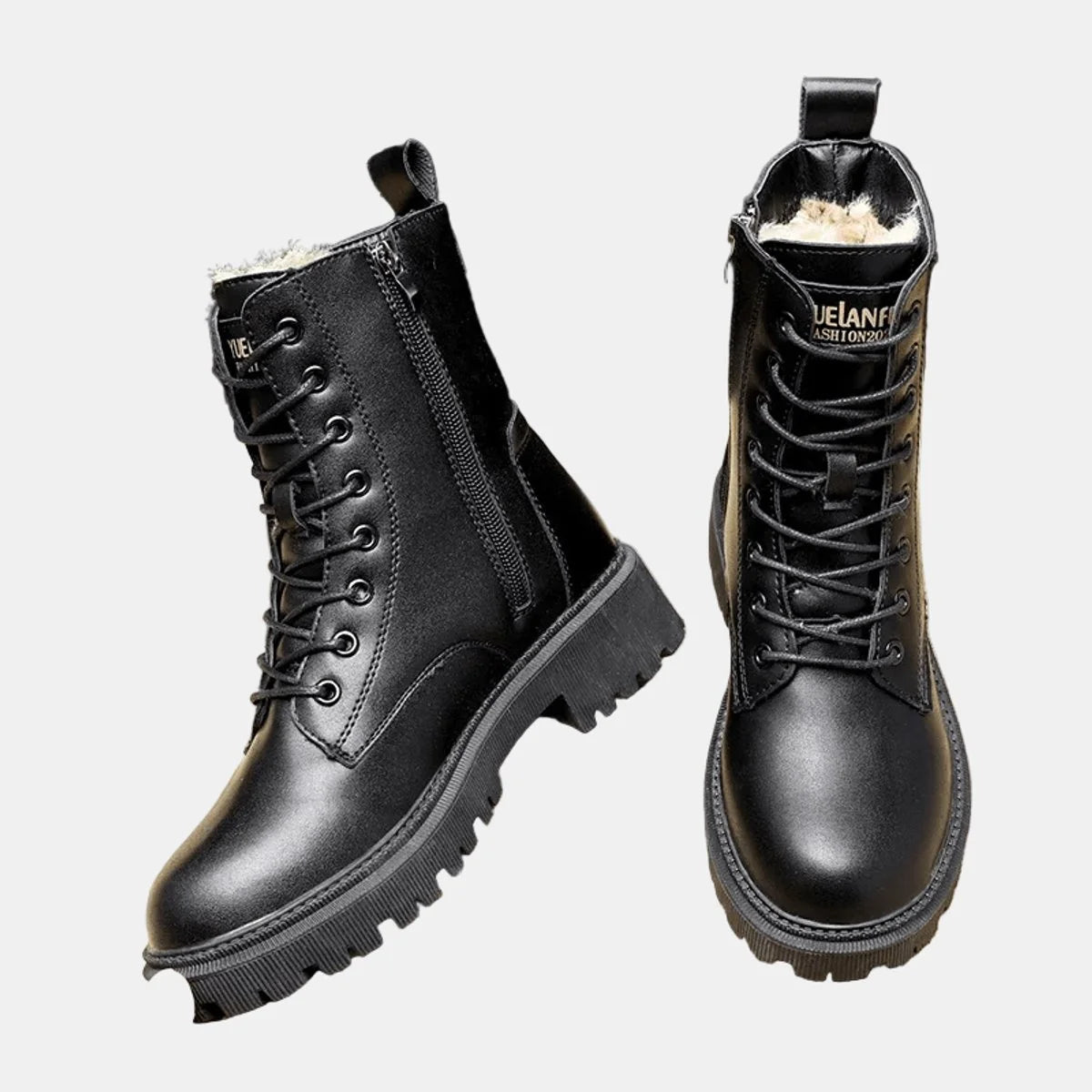 Nuana Leonie | Damen Gefütterte Schnürstiefeletten aus Kunstleder mit Reißverschluss