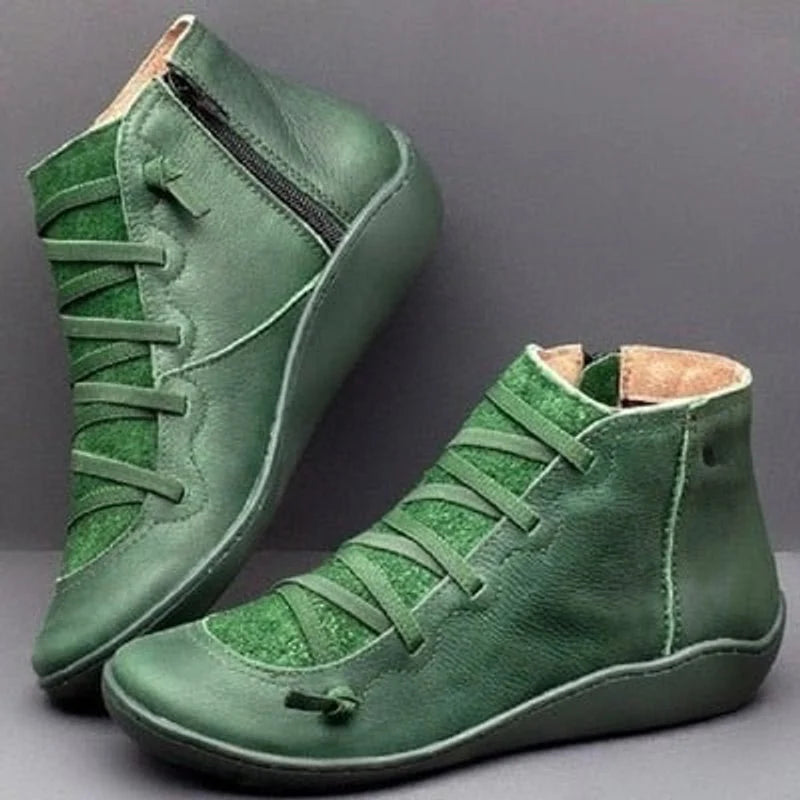 Nuana Leonie | Stiefeletten Damen Kunstleder Schnürung Reißverschluss Boots