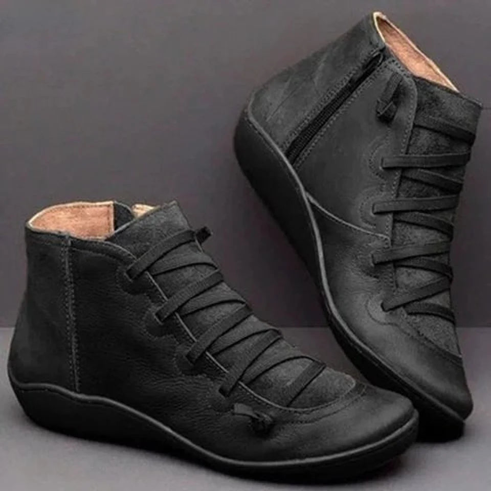 Nuana Leonie | Stiefeletten Damen Kunstleder Schnürung Reißverschluss Boots