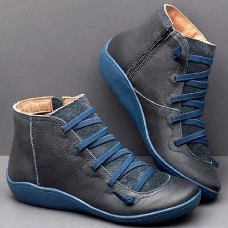 Nuana Leonie | Stiefeletten Damen Kunstleder Schnürung Reißverschluss Boots