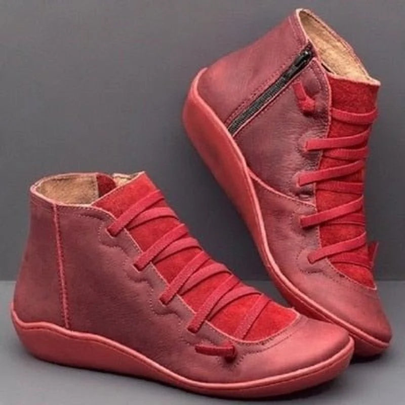 Nuana Leonie | Stiefeletten Damen Kunstleder Schnürung Reißverschluss Boots