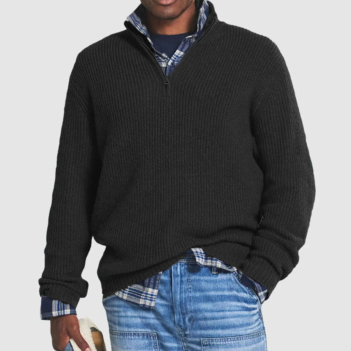 Nuana Lukas Herren Rippstrick Quarter-Zip Knit Sweater Pullover