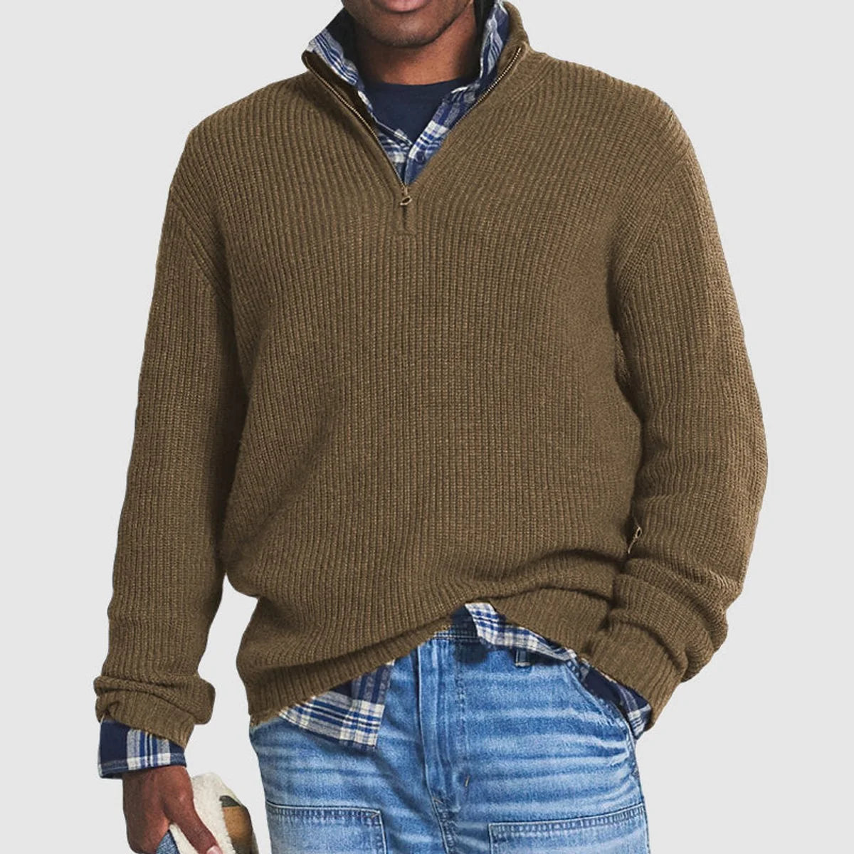 Nuana Lukas Herren Rippstrick Quarter-Zip Knit Sweater Pullover