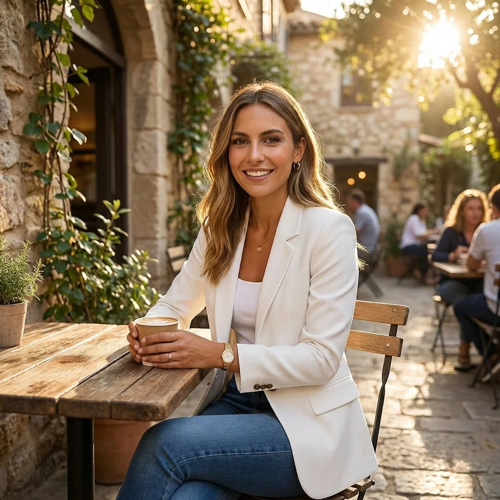 Nuana Marie Damen Klassischer Einknopf-Blazer Tailliert