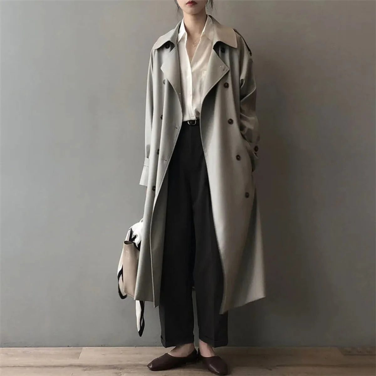 Nuana Marlene | Damen Langer Wasserabweisender Doppelreihiger Trench Coat