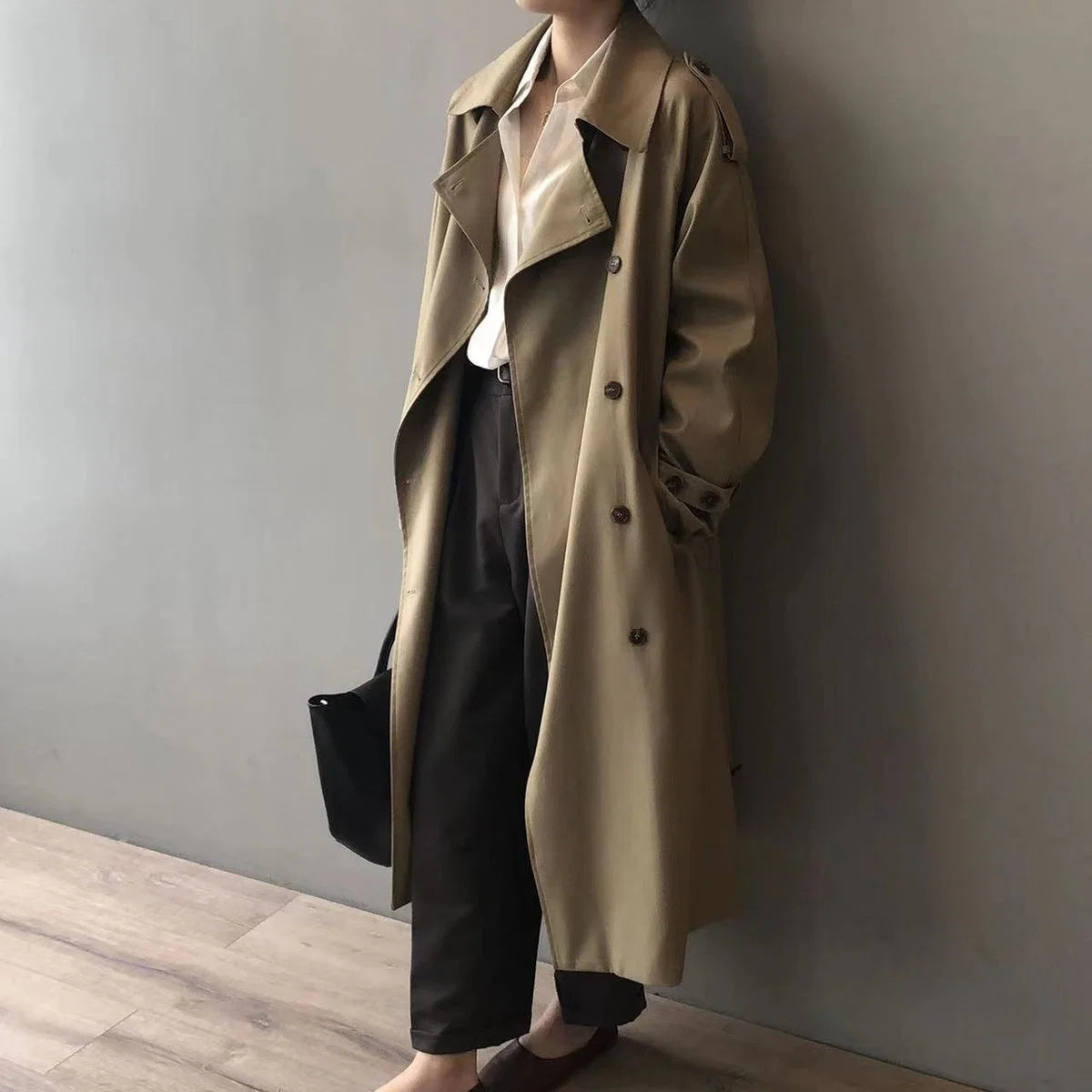 Nuana Marlene | Damen Langer Wasserabweisender Doppelreihiger Trench Coat