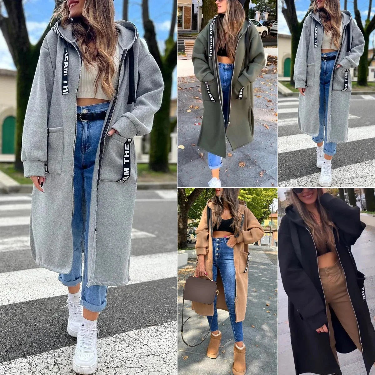 Nuana Marlene Damen Oversized Hoodie Coat Langer Kapuzenmantel