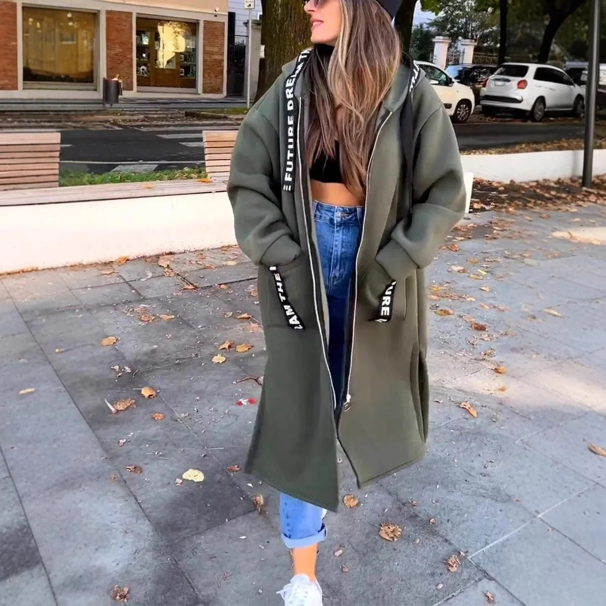 Nuana Marlene Damen Oversized Hoodie Coat Langer Kapuzenmantel