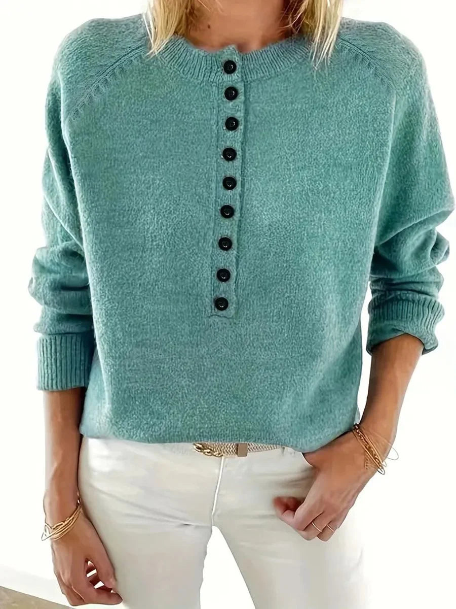Nuana Marlene Damen Strickpullover mit V-Ausschnitt und Halber Knopfleiste