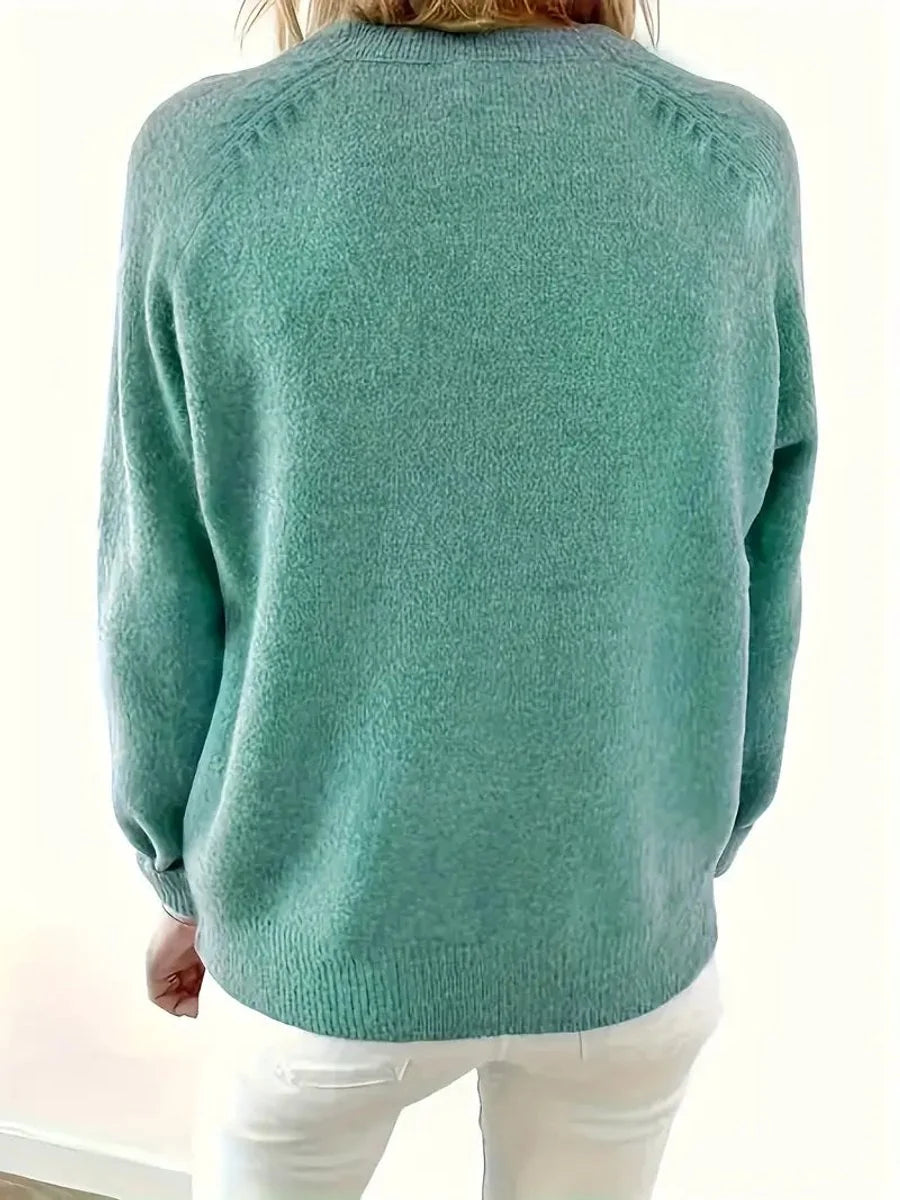Nuana Marlene Damen Strickpullover mit V-Ausschnitt und Halber Knopfleiste