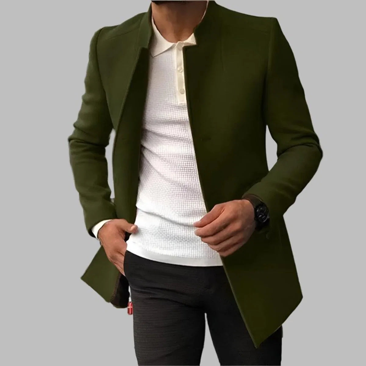 Nuana Matthias | Herren Slim-Fit Wool Coat Eleganter Stehkragen Mantel