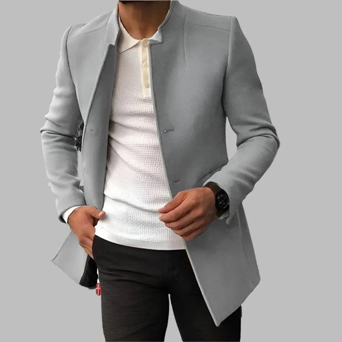 Nuana Matthias | Herren Slim-Fit Wool Coat Eleganter Stehkragen Mantel
