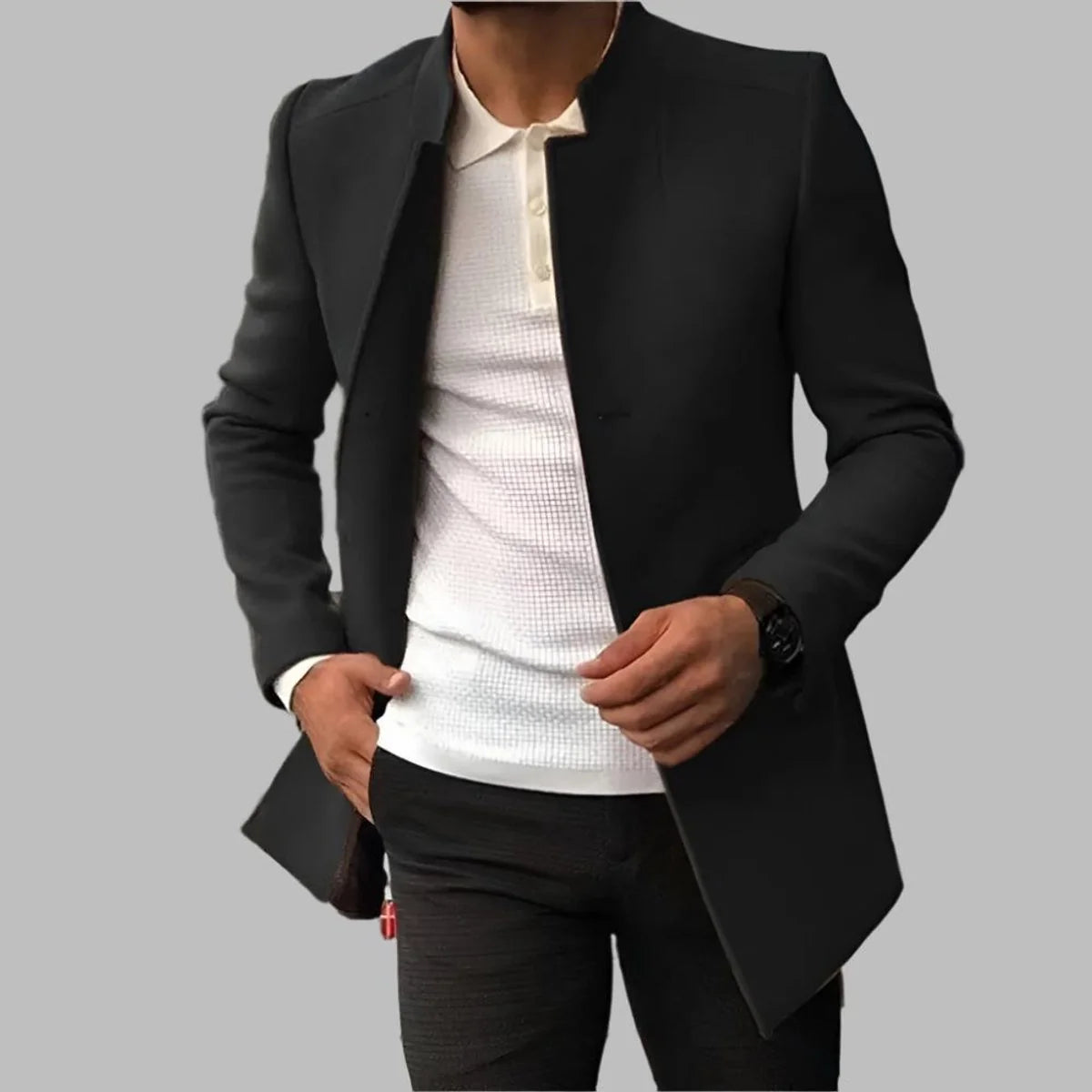 Nuana Matthias | Herren Slim-Fit Wool Coat Eleganter Stehkragen Mantel