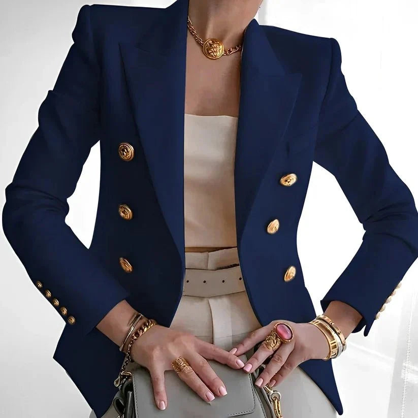 Nuana Mia Damen Zweireihiger Blazer Goldknöpfe Strukturierte Schultern