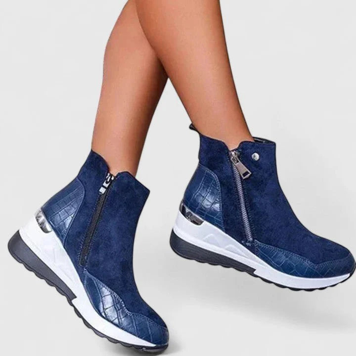 Nuana Nora Damen Orthopädische Keilabsatz Stiefeletten Reißverschluss Plateau