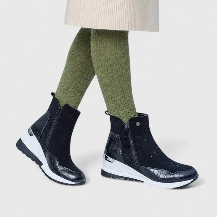 Nuana Nora Damen Orthopädische Keilabsatz Stiefeletten Reißverschluss Plateau