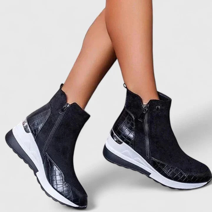 Nuana Nora Damen Orthopädische Keilabsatz Stiefeletten Reißverschluss Plateau