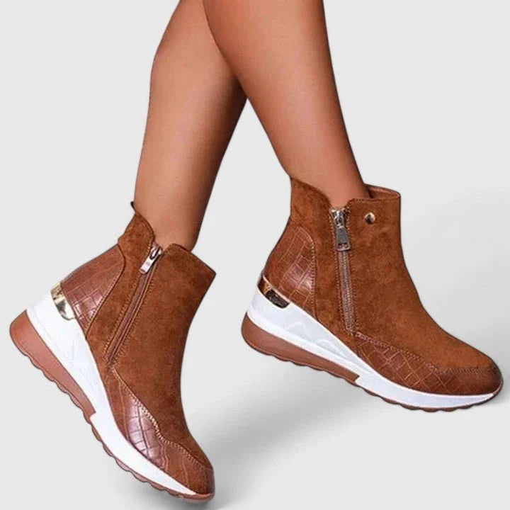 Nuana Nora Damen Orthopädische Keilabsatz Stiefeletten Reißverschluss Plateau