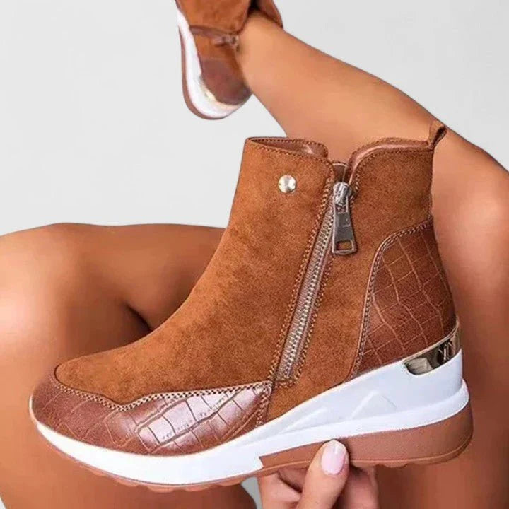 Nuana Nora Damen Orthopädische Keilabsatz Stiefeletten Reißverschluss Plateau