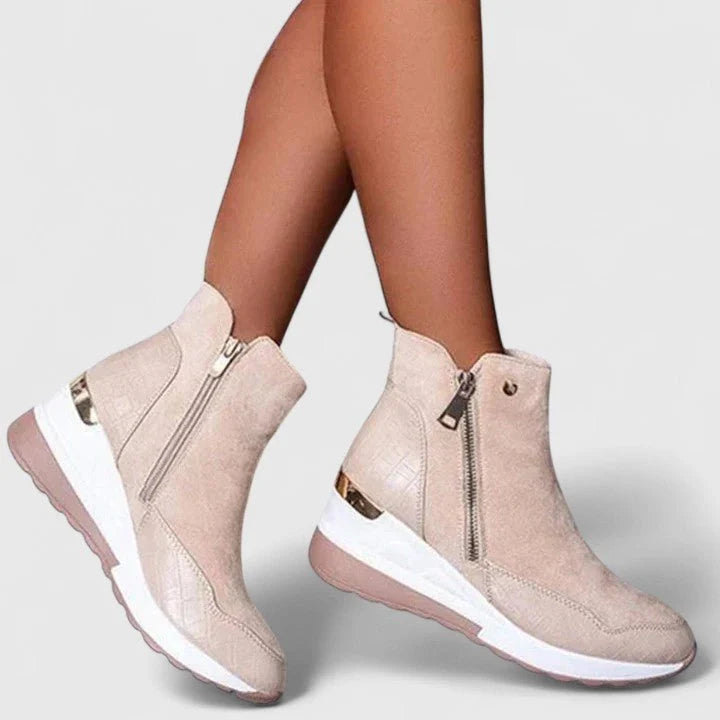 Nuana Nora Damen Orthopädische Keilabsatz Stiefeletten Reißverschluss Plateau